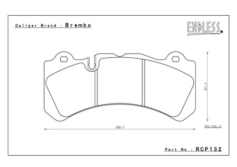 Тормозные колодки Endless RCP132 MX72 для Brembo® GT6 Callipers Wide Rotors (58mm pad depth) Brembo Pad # 07.9551.13 передние фото 1